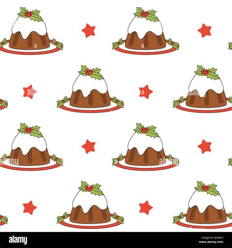 Cute Cartoon Christmas Pudding Seamless Vector Pattern Background