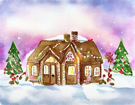 Watercolor Of Gingerbread House Stock Illustration Illustration Of