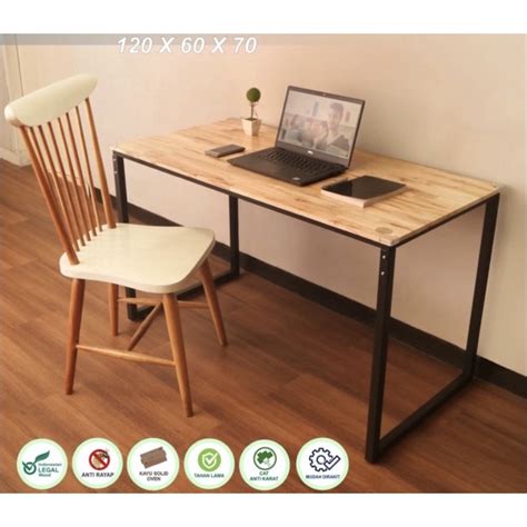 Jual MEJA TULIS KERJA KANTOR CAFE KAYU KAKI BESI PORTABLE KUAT KOMPUTER