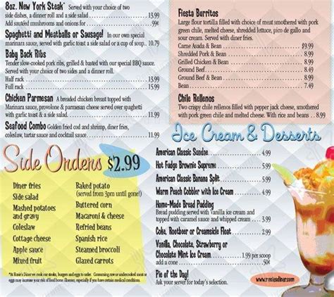 Menu at Rosie's Diner Aurora cafe, Aurora