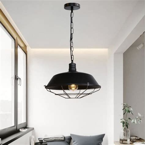 Tempas design Vintage Suspension Luminaire Cage en Fer Forgé Noir E27