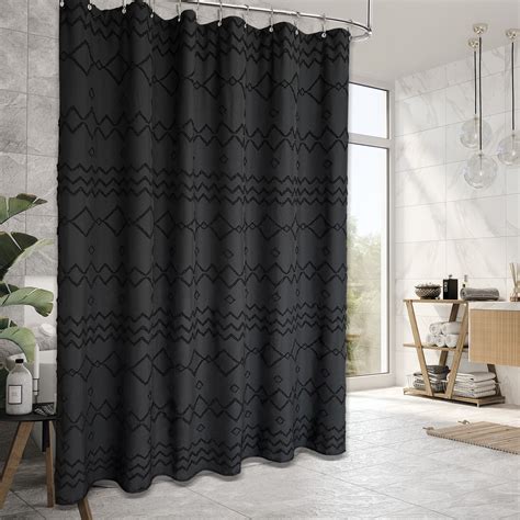 Seasonwood Black Boho Shower Curtain Waterproof Fabric Shower Curtain