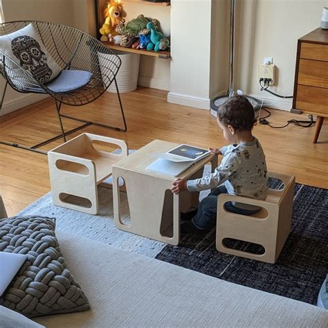 Juego De Mesa Y Silla Montessori Sillas Cubo Y Mesa Cubo Etsy