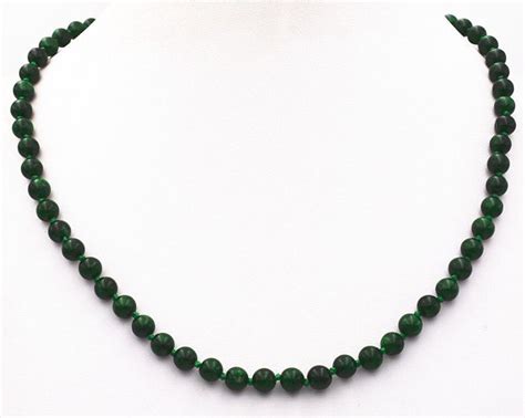 Mm Natural Noble Dark Green Jade Gemstone Round Beads Necklace Inch