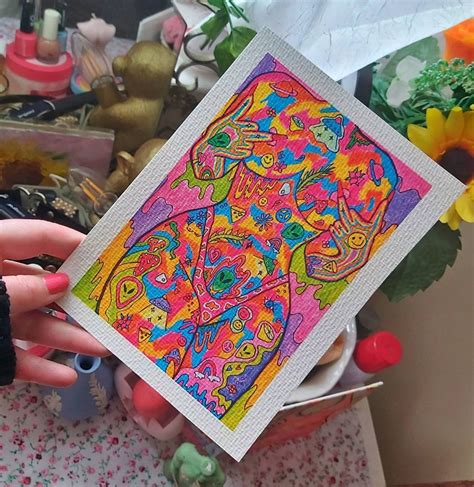 Psychedelic Trippy Hippie Nude Girl Art Cow Print Thong Wall Art Illustration Art Trippy