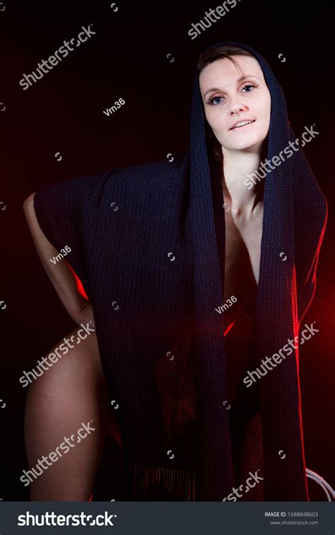 Naked Girl Scarf Red Girl Stands Stock Photo 1688848603 Shutterstock