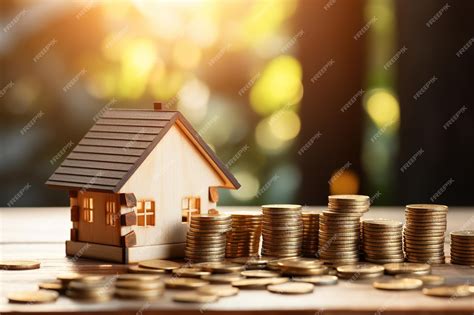 Premium Photo Wood House With Stacks Of Coins And A Rising Curve