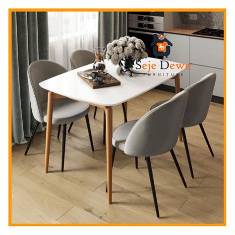 Meja Makan Minimalis Modern 4 Kursi Top Marmer Seje Dewe Furniture