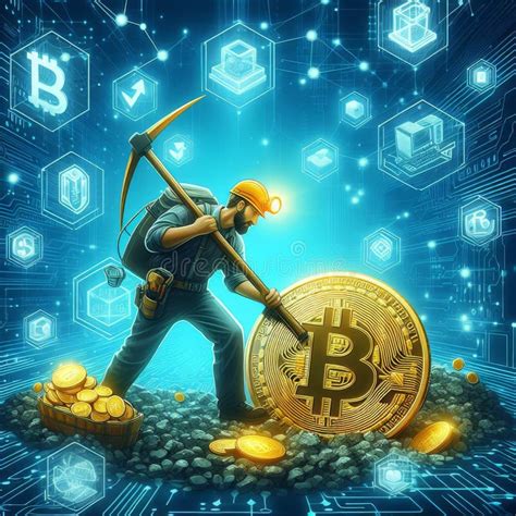 Miner Digging For Bitcoin Amongst Servers Stock Photo Image Of