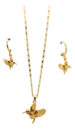 Set De Collar Y Aretes De Colibri En Oro Laminado C Meses Sin Inter S