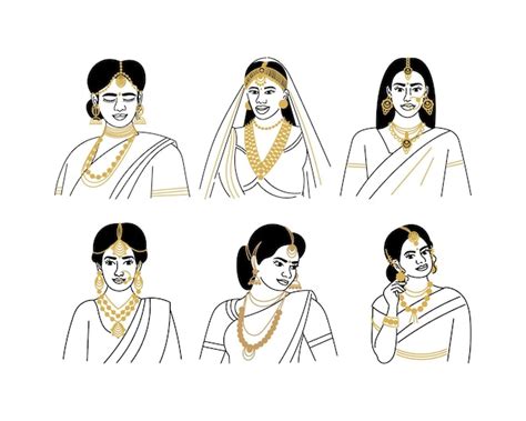 Premium Vector Set Of Beautiful Indian Women In Sari Vector Illustration