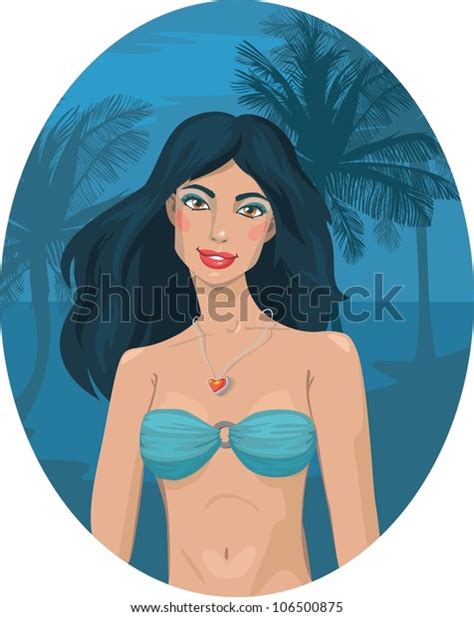 Naked Brunette Girl On Beach Vector Stock Vector Royalty Free Shutterstock