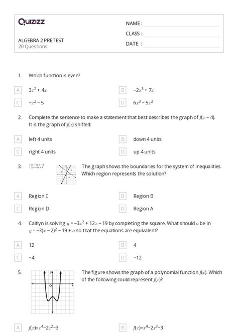 50 Algebra 2 Worksheets For 12th Class On Quizizz Free And Printable