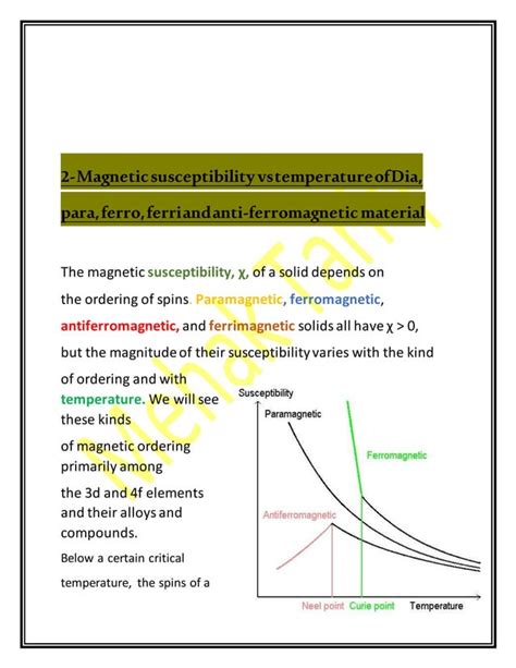 Magnetic Susceptibility Vs Temperature Of Dia Para Ferro Ferri And