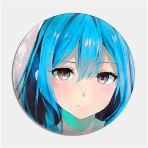 Cute Anime Cartoon Girl With Blue Hair - Anime Girls - Pin | TeePublic