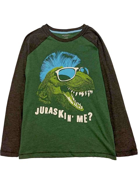 Boys Green And Gray Dinosaur Mohawk T Rex Juraskin Me Long Sleeve T