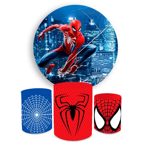 Kit Capa Painel Trio Cilindros Homem Aranha Azul Loja Bibi Painéis