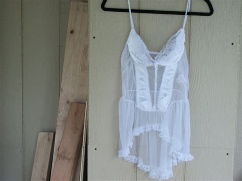 S S White Sheer Sexy Corset Nylon N Satin Lingerie