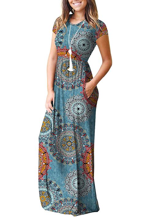 Mengpipi Womens Summer Maxi Dress Short Sleeve Long Loose Fit With