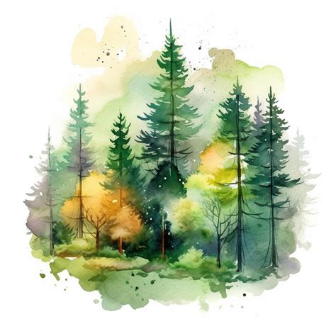 Premium Ai Image Pine Trees Watercolor Hand Drawn Illustration Isolated On White Background