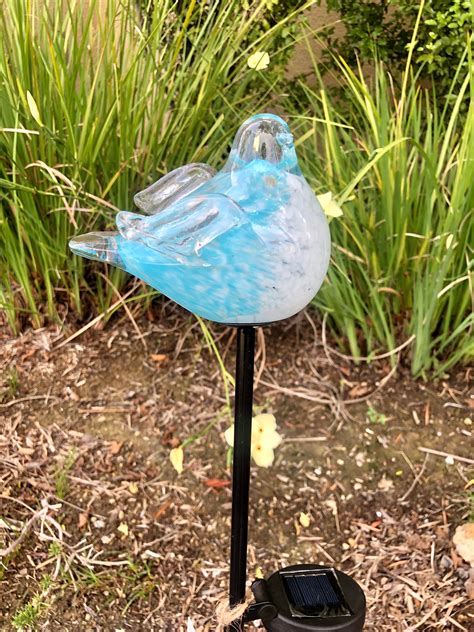 Set Of 2 Solar Led Birddove Art Glass Garden Lightstakedecor Sun