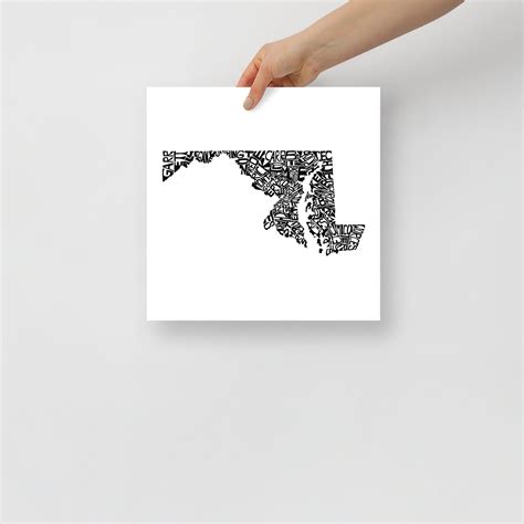 Maryland Typography Map Art Unframed Print Customizable Etsy