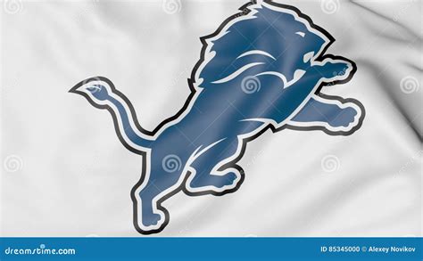 Close-up of Waving Flag with Detroit Lions NFL American Football Team ...