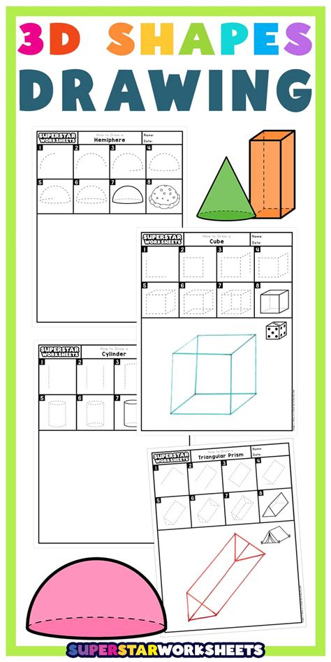 3D Shapes Drawing - Superstar Worksheets