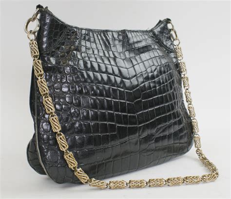 Gucci Vintage Crocodile Bags One With Two Top Handles And Flap Closure Gold Tone Hardware With