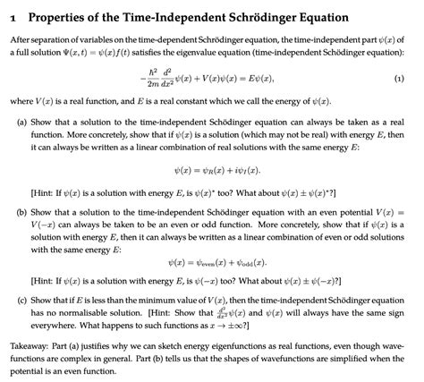 Solved 1 Properties Of The Time Independent Schrödinger