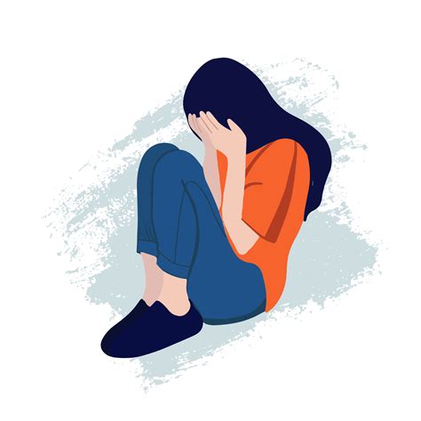 Sad, unhappy teenage girl, young woman, depression concept, flat vector ...