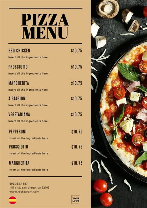 Online Customizable Pizza Menu Templates