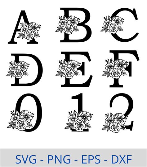 Rose Floral Alphabet And Numbers Svg Split Monogram Svg Alphabet And