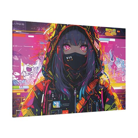 Glitch Anime Girl Cyberpunk Graffity Matte Canvas Wall Art Framed