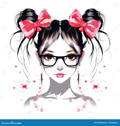 Vibrant Illustration Of Cute Girl With Glasses And Bow Stock