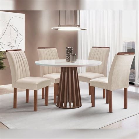 Conjunto Mesa Tampo Redondo Plus Vidro Kansas 100cm 4 Cadeiras Arizona