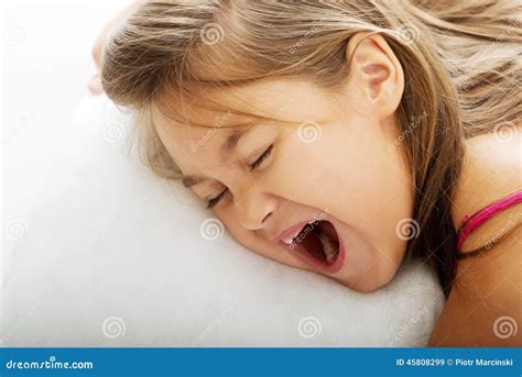 Young Girl Yawning While Waking Up Stock Image Image Of Domestic