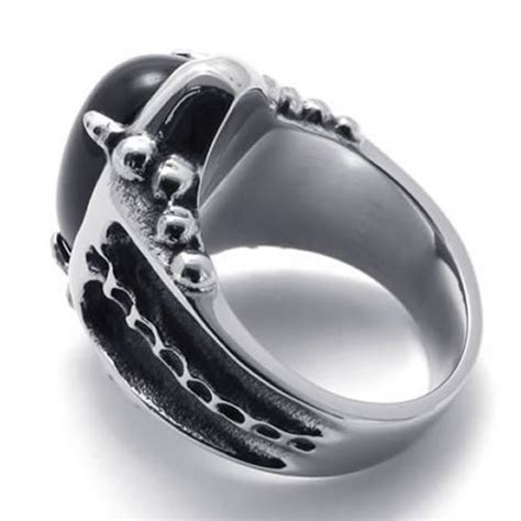 Konov Jewelry Vintage Stainless Steel Gothic Dragon Claw Biker Mens Ring Oval Agate Black