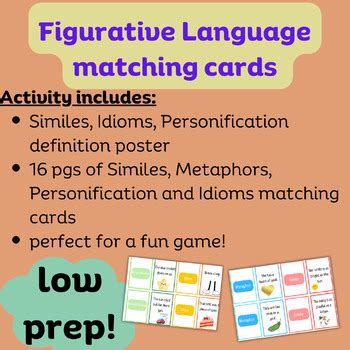 Figurative Language Matching Game By Eat Teach Caffeinate Tpt