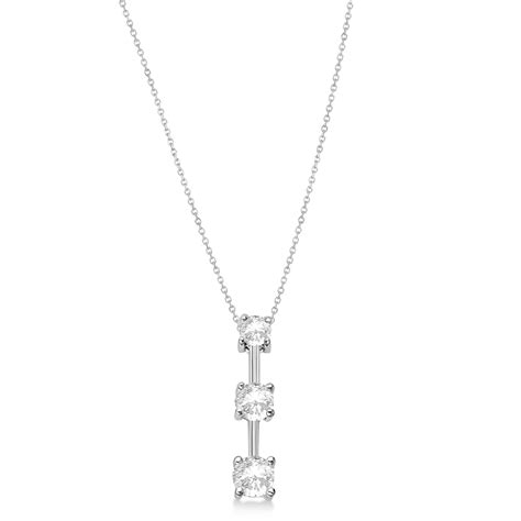 Three Stone Graduated Diamond Pendant Necklace 14k White Gold 1ct AZ3342