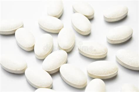 White Oval Tablet Pills Isolated On White Background Oval Vitamin