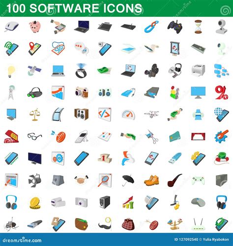 Iconos Fijados Estilo Del Software De La Historieta Stock De