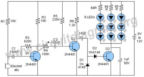 Sensitive Sound Activated LED Circuit Diagram