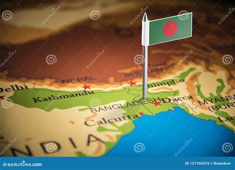 Bangladesh Marked with a Flag on the Map Stock Photo - Image of state ...