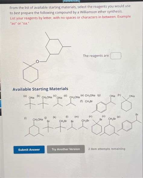 Solved From The List Of Available Starting Materials Select Chegg