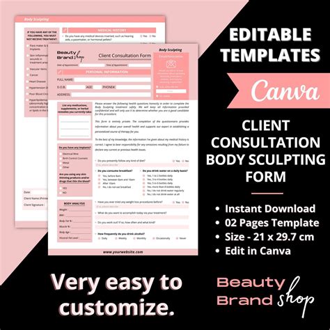 Editable Consultation Form Body Sculpting Forms Body Etsy