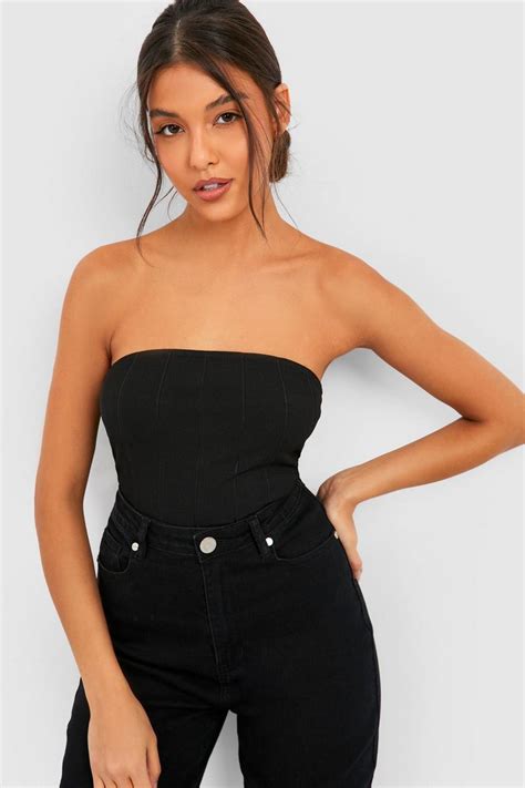 Womens Black Bandeau Bandage Corset Top Boohoo Uk