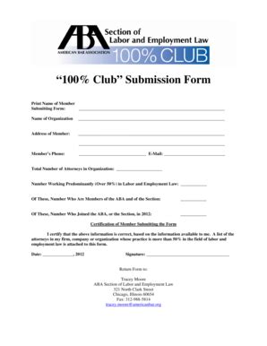 Fillable Online Americanbar 100 Club Submission Form American Bar