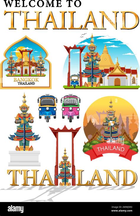 Bangkok Thailand Landmark Logo Banner Illustration Stock Vector Image