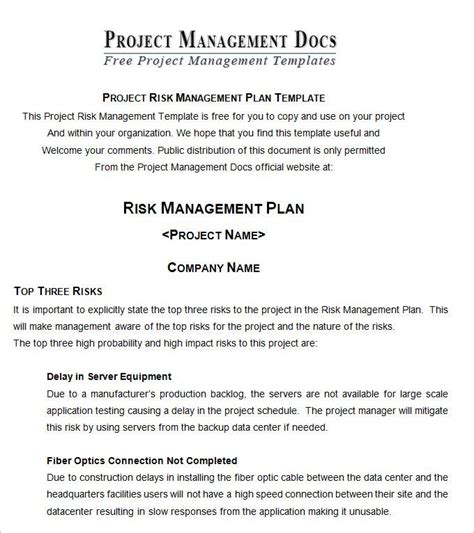 13 Risk Management Plan Templates Word Excel And Pdf Templates Risk